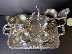 BIRKS Primrose Silver Plate Tea Set Coffee Service & Tray 5-Piece Set
