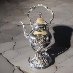 BSC Birmingham Silver Co Silver on Copper Teapot with Burner/ Warmer & Stand