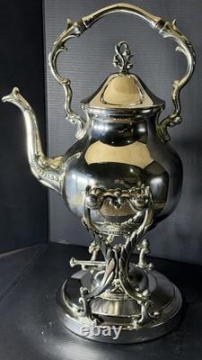 BSC Birmingham Silver Co Silver on Copper Teapot with Burner/ Warmer & Stand