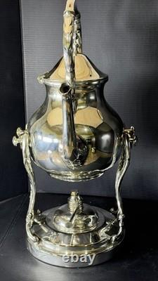 BSC Birmingham Silver Co Silver on Copper Teapot with Burner/ Warmer & Stand