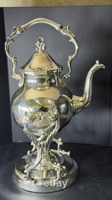 BSC Birmingham Silver Co Silver on Copper Teapot with Burner/ Warmer & Stand
