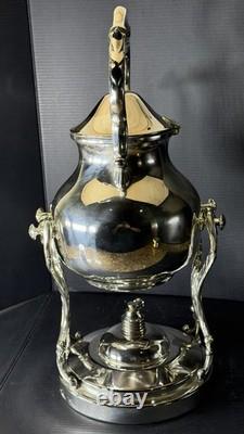 BSC Birmingham Silver Co Silver on Copper Teapot with Burner/ Warmer & Stand