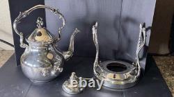 BSC Birmingham Silver Co Silver on Copper Teapot with Burner/ Warmer & Stand