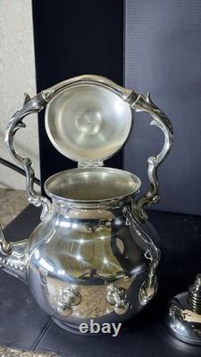 BSC Birmingham Silver Co Silver on Copper Teapot with Burner/ Warmer & Stand