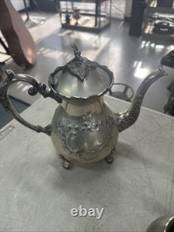 BSC Silver on Copper Tea Set Made in England Sterling Silver Border