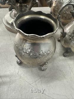 BSC Silver on Copper Tea Set Made in England Sterling Silver Border