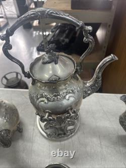 BSC Silver on Copper Tea Set Made in England Sterling Silver Border