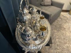 BSC Silver on copper 8-piece Tea Serving Set Includes Silversmith Cloths/trunk
