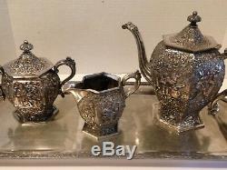 Barbour Bros Co. Silver Plate Victorian Repousse Coffee/Tea Service Set-STUNNING