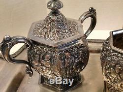 Barbour Bros Co. Silver Plate Victorian Repousse Coffee/Tea Service Set-STUNNING