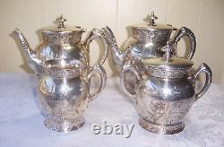 Barbour Bros Silver Co 4 pc quadruple plate 1880's tea set engraved floral #999