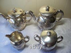 Barbour Bros Silver Co 4 pc quadruple plate 1880's tea set engraved floral #999