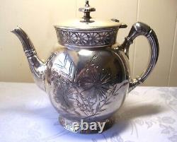 Barbour Bros Silver Co 4 pc quadruple plate 1880's tea set engraved floral #999