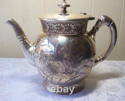 Barbour Bros Silver Co 4 pc quadruple plate 1880's tea set engraved floral #999