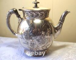 Barbour Bros Silver Co 4 pc quadruple plate 1880's tea set engraved floral #999