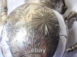 Barbour Bros Silver Co 4 pc quadruple plate 1880's tea set engraved floral #999