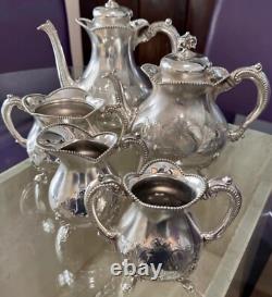 Barbour Silver Co. Antique Silver Plate 1925 5-Pc Hand-Chased Coffee & Tea Set