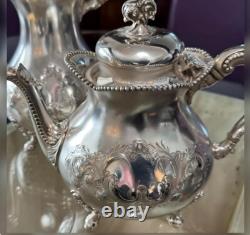 Barbour Silver Co. Antique Silver Plate 1925 5-Pc Hand-Chased Coffee & Tea Set