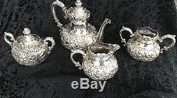 Barbour Silver Co. Tea Set Quadrupule Silver Embossed Sugar Bowls Creamer Teapot