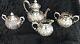 Barbour Silver Co. Tea Set Quadrupule Silver Embossed Sugar Bowls Creamer Teapot