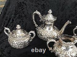 Barbour Silver Co. Tea Set Quadrupule Silver Embossed Sugar Bowls Creamer Teapot