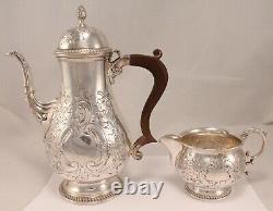 Barker Brothers Hand Chased Silverplate Tea Pot & Creamer