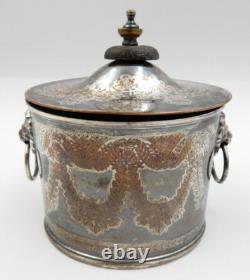 Barker Brothers Silver Plate Tea Caddy With Lion Head Handles England Circa 1930