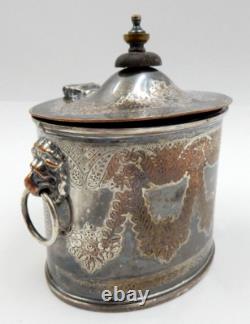 Barker Brothers Silver Plate Tea Caddy With Lion Head Handles England Circa 1930