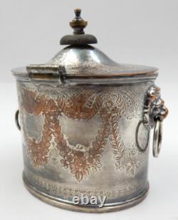 Barker Brothers Silver Plate Tea Caddy With Lion Head Handles England Circa 1930