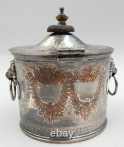 Barker Brothers Silver Plate Tea Caddy With Lion Head Handles England Circa 1930