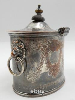 Barker Brothers Silver Plate Tea Caddy With Lion Head Handles England Circa 1930
