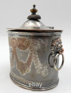 Barker Brothers Silver Plate Tea Caddy With Lion Head Handles England Circa 1930