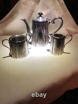 Barker Ellis Edwardian Engraved Silver Plate 3 Piece Tea Set With Ebony Handles