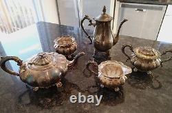 Barker Ellis England Ribbed Flowered Silver Plate Coffee Tea Set