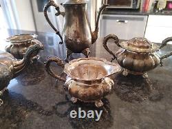 Barker Ellis England Ribbed Flowered Silver Plate Coffee Tea Set