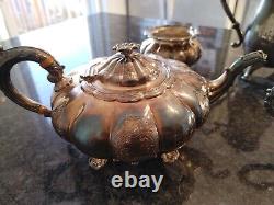 Barker Ellis England Ribbed Flowered Silver Plate Coffee Tea Set