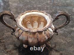 Barker Ellis England Ribbed Flowered Silver Plate Coffee Tea Set