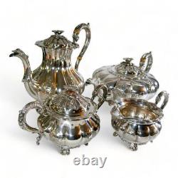 Barker Ellis England Silver Plate Tea Coffee Set Melon Shaped with Dragon Spout
