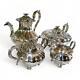 Barker Ellis England Silver Plate Tea Coffee Set Melon Shaped With Dragon Spout