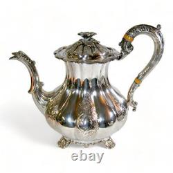 Barker Ellis England Silver Plate Tea Coffee Set Melon Shaped with Dragon Spout