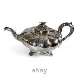 Barker Ellis England Silver Plate Tea Coffee Set Melon Shaped with Dragon Spout