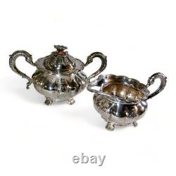 Barker Ellis England Silver Plate Tea Coffee Set Melon Shaped with Dragon Spout