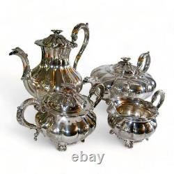 Barker Ellis England Silver Plate Tea Coffee Set Melon Shaped with Dragon Spout