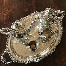 Baroque By Wallace 5 Piece Tea Service Set. Silver Plated Beautiful Condition