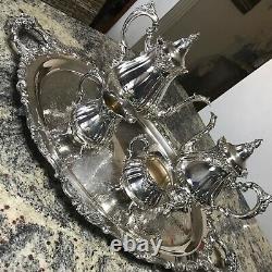 Baroque By Wallace 5 Piece Tea Service Set. Silver Plated Beautiful Condition