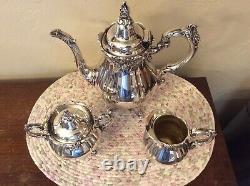 Baroque By Wallace Silver Tea Set Of 3 Tea Pot-Cream-Sugar Bowls Beautiful