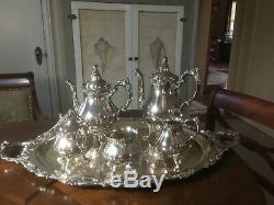 Baroque By Wallace Silverplate 7 Piece Tea Service Estate Quality Vintage