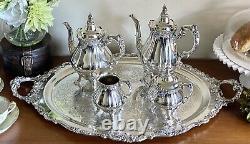 Baroque, Wallace (Older Edition)-Silverplate-5pc-Large Tray-Tea/Coffee Set