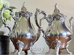 Baroque, Wallace (Older Edition)-Silverplate-5pc-Large Tray-Tea/Coffee Set