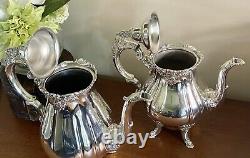 Baroque, Wallace (Older Edition)-Silverplate-5pc-Large Tray-Tea/Coffee Set